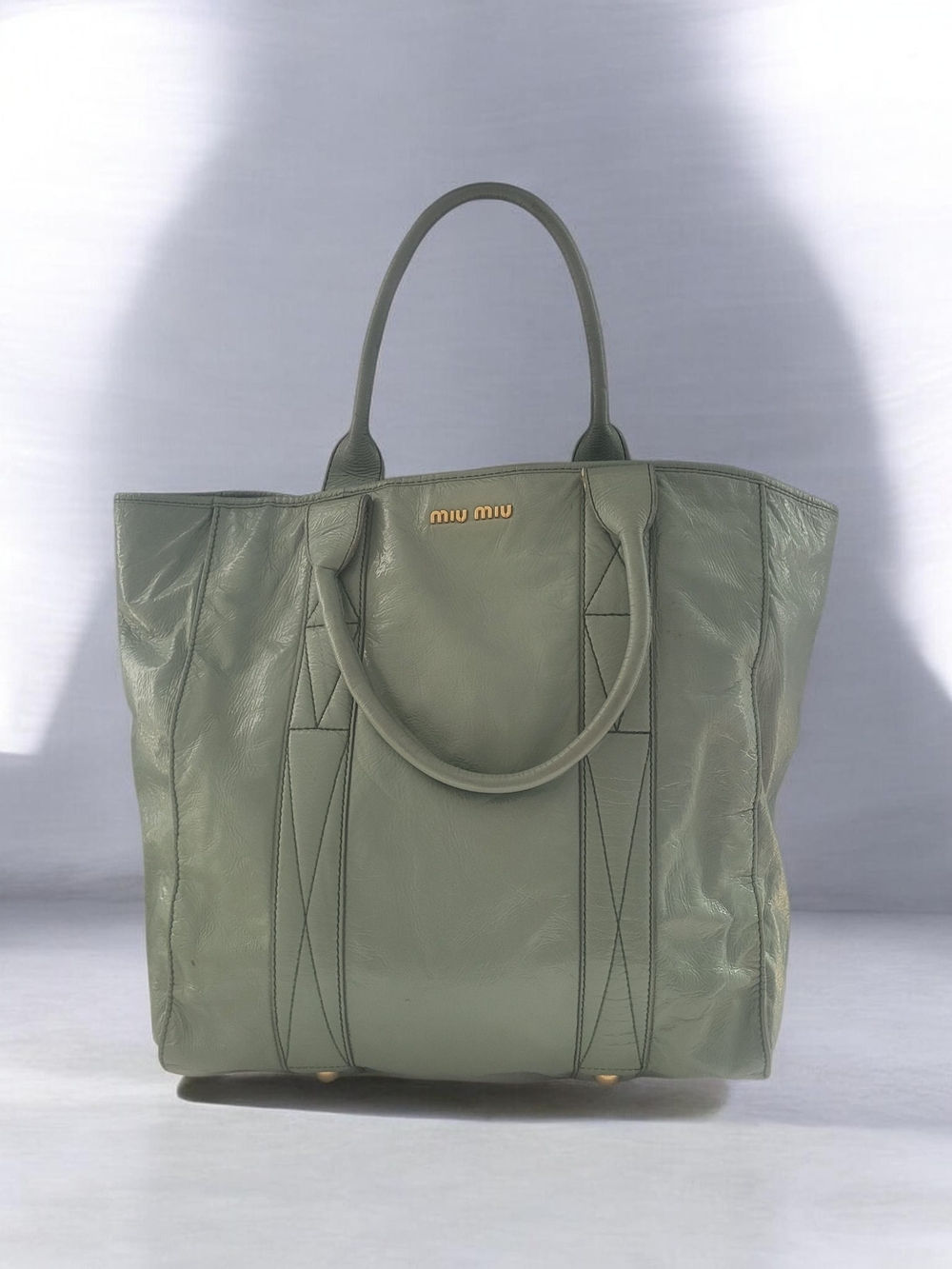 Miu Miu Sage Green Leather Tote Bag